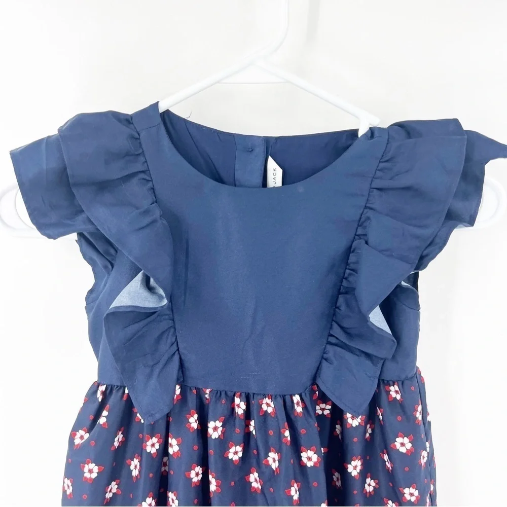 ✅ JANIE AND JACK FLORAL FLUTTER SLEEVE DRESS SIZE 5 NAVY/RED/WHITE‎